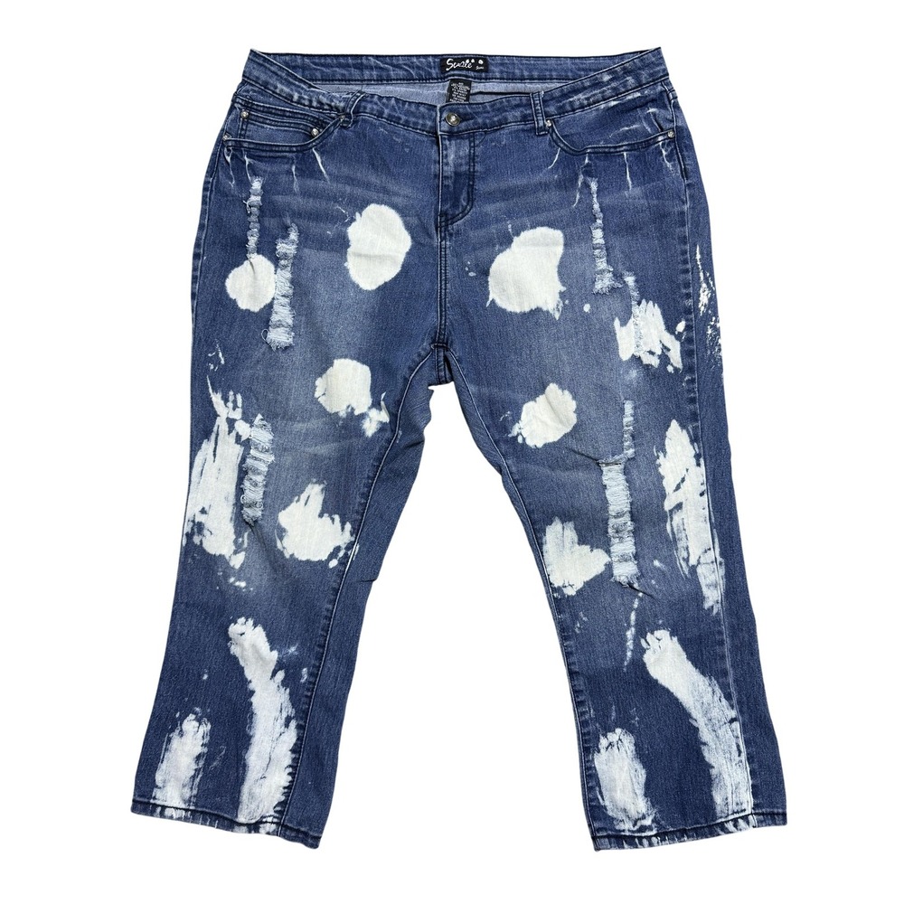 Sizzle Jeans Jeans Womens 20 Plus Size Bleach Splatter Distressed‎ Capri Stretch